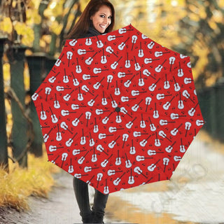 Rockin’ Rain: Red Guitar Themed Automatic Umbrella | Quick Open & Close - Size