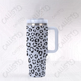 40 oz Stainless Steel Tumbler Leopard Animal Print with Leak-Proof Lid Straw & Handle - 40OZ / Black