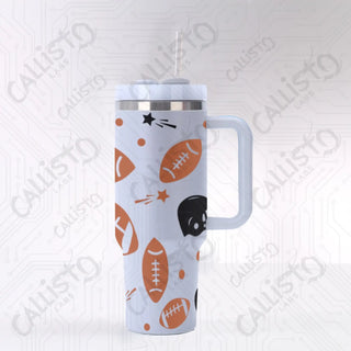 40 oz Stainless Steel Insulated Tumbler Football Lover Tumbler with Leak-Proof Lid Straw & Handle - 40OZ / Gray