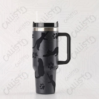 40 oz Stainless Steel Insulated Tumbler Black Cat Silhoutte Tumbler with Leak-Proof Lid Straw & Handle