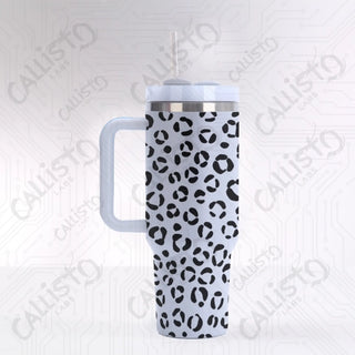 40 oz Stainless Steel Insulated Tumbler Leopard Animal Print with Leak-Proof Lid Straw & Handle