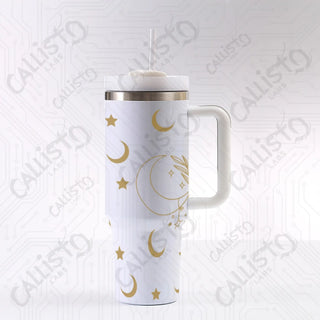 40 oz Stainless Steel Insulated Tumbler Moon and Stars Tumbler with Leak-Proof Lid Straw & Handle