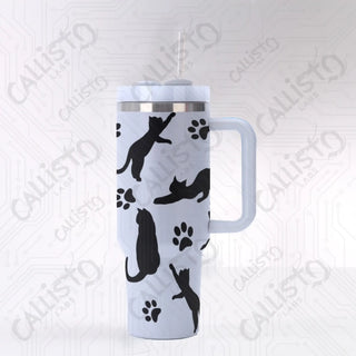 40 oz Stainless Steel Insulated Tumbler Black Cat Silhoutte Tumbler with Leak-Proof Lid Straw & Handle