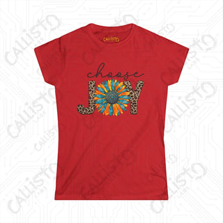 Sunflower and Leopard Print Women’s Softstyle Tee - Choose Joy Inspirational Shirt for Her - Red / S - T-Shirt