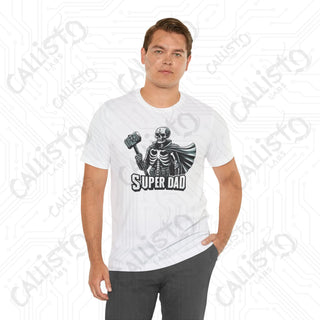 Men’s Horror Superdad Skeleton Superhero Graphic Shirt: Unique Dad Shirt with Hammer and Cape - Perfect Gift for