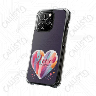 1 Corinthians 13:8 Love Never Fails Colorful Heart Magnetic Clear Impact Case for iPhone 14 & 15 - MagSafe® Compatible