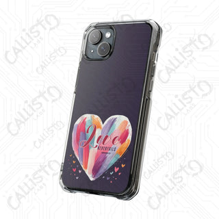 1 Corinthians 13:8 Love Never Fails Colorful Heart Magnetic Clear Impact Case for iPhone 14 & 15 - MagSafe® Compatible