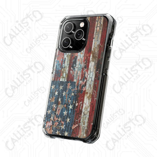 Distressed American Flag Magnetic Clear Impact Case for iPhone 14 & 15 - MagSafe® Compatible - Phone Case