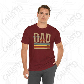 Men’s Graphic Shirt ’DAD: Husband Daddy Protector Hero’ with Mustache and Glasses Design Stylish Tee for Fathers