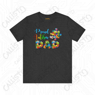 Men’s ’Proud Autism Dad’ Graphic Shirt: Show Support and Love with this Unique Autism Awareness Tee - Dark Grey