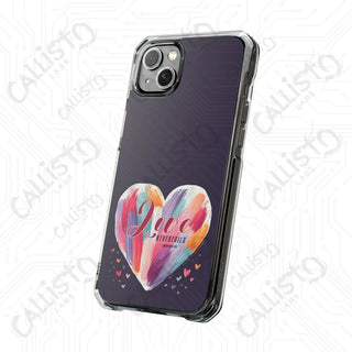 1 Corinthians 13:8 Love Never Fails Colorful Heart Magnetic Clear Impact Case for iPhone 14 & 15 - MagSafe® Compatible