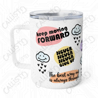 Never Give Up Motivational Self-Affirmation Insulated Coffee Mug 10oz - Daily Inspirational Quotes and Sayings - 10oz