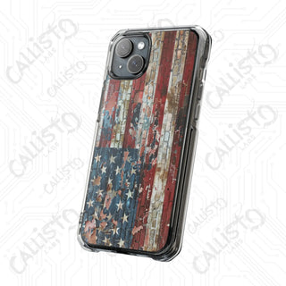 Distressed American Flag Magnetic Clear Impact Case for iPhone 14 & 15 - MagSafe® Compatible - Phone Case