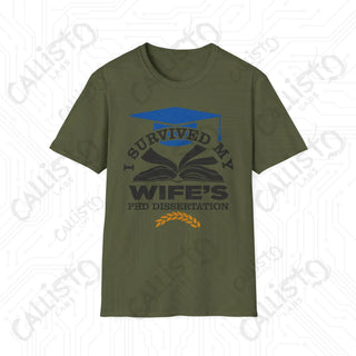 "I Survived My Wife's PhD Dissertation" Funny Mens Softstyle T-Shirt