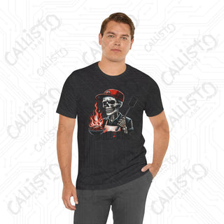 Men’s Funny ’Grill King’ Horror Skeleton Dad Graphic Shirt: Humorous BBQ Apparel for Grill Masters and Dads - T-Shirt