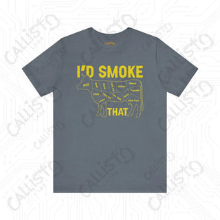 Men’s ’I’d Smoke That’ Funny Cow Shirt: Hilarious BBQ Apparel for Grill Masters and Beef Enthusiasts - Steel