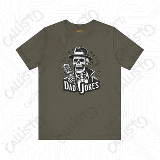 Men’s Horror ’Dad Jokes’ Funny Skeleton with Microphone DAD Graphic Shirt: Spooky and Hilarious Tee for Fathers