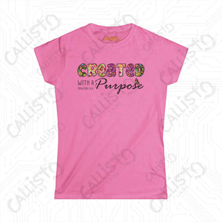 Women’s Softstyle Tee ’Created with Purpose’ Proverbs 16:4 Shirt with Floral Design Inspirational Christian