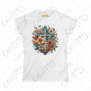 Empowering Women’s ’Faith’ Softstyle Tee with Floral Design and Cross - Inspirational Apparel for Her - White / S