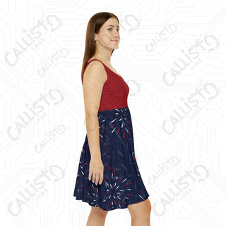 Women’s July 4th Skater Dress - Patriotic Independence Day Dress with Fireworks Design - All Over Prints