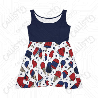 USA Patriotic Independence Day Women’s Skater Dress - July 4th Celebration Apparel with Patriotic Popsicle Design