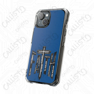 Blue FAITH Bible Scripture Magnetic Clear Impact Case for iPhone 14 & 15 - MagSafe® Compatible - Phone Case