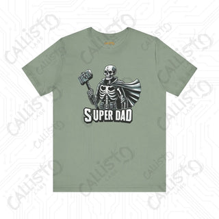 Men’s Horror Superdad Skeleton Superhero Graphic Shirt: Unique Dad Shirt with Hammer and Cape - Perfect Gift for