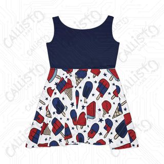 USA Patriotic Independence Day Women’s Skater Dress - July 4th Celebration Apparel with Patriotic Popsicle Design