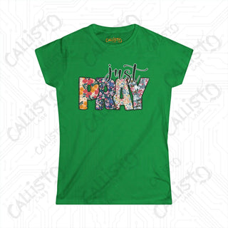 Women’s Softstyle Tee with Floral ’Just Pray’ Design: Inspirational Christian Shirt for Women Faith-Based