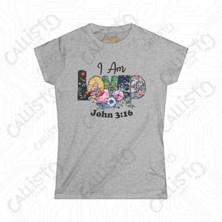 Women’s Softstyle Tee ’I Am Loved’ John 3:16 Floral Design Shirt Inspirational Christian Clothing for Women