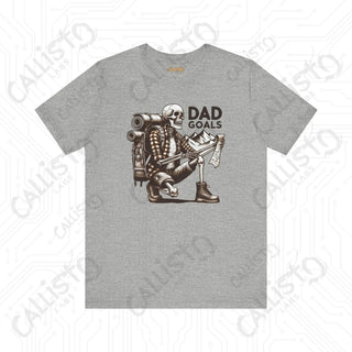 Men’s ’Dad Goals’ Horror Hiking Skeleton with Map Graphic Shirt: Perfect Gift for Adventure-Loving Dads