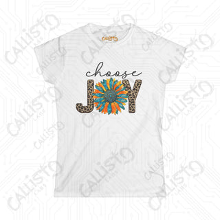 Sunflower and Leopard Print Women’s Softstyle Tee - Choose Joy Inspirational Shirt for Her - White / S - T-Shirt