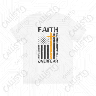 BACK PRINT: Faith Over Fear Unisex Jersey Short Sleeve Tee with Cross and United States Flag - Inspirational Patriotic