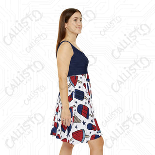 USA Patriotic Independence Day Women’s Skater Dress - July 4th Celebration Apparel with Patriotic Popsicle Design