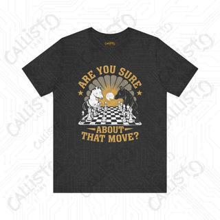 Men’s Chess Shirt - ’Are You Sure About That Move?’ Funny Chess Player Tee for Men - Dark Grey Heather / XS - T-Shirt