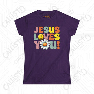 Women’s Floral Design Shirt - ’Jesus Loves You’: Inspirational Christian Tee for Women Faith-Based Apparel