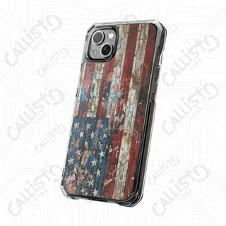 Distressed American Flag Magnetic Clear Impact Case for iPhone 14 & 15 - MagSafe® Compatible - Phone Case