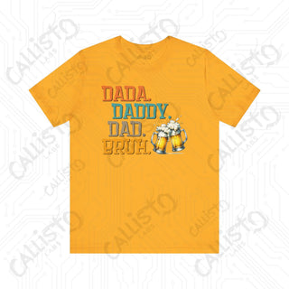 Men’s ’Dada Daddy Dad Bruh’ Beer Glasses Graphic Tee: Cool and Casual Shirt for Dads and Beer Enthusiasts - Gold