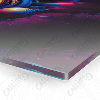 Purple and blue abstract acrylic panel art on white background by Callisto Labs