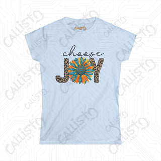 Sunflower and Leopard Print Women’s Softstyle Tee - Choose Joy Inspirational Shirt for Her - Light Blue / S - T-Shirt