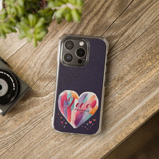 1 Corinthians 13:8 Love Never Fails Colorful Heart Magnetic Clear Impact Case for iPhone 14 & 15 - MagSafe® Compatible