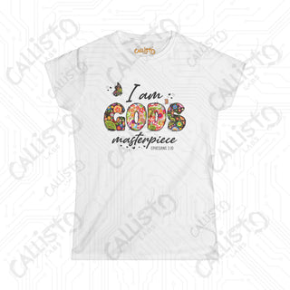 Women’s Softstyle Tee ’I Am God’s Masterpiece’ Ephesians 2:10 with Floral Design Inspirational Christian Shirt