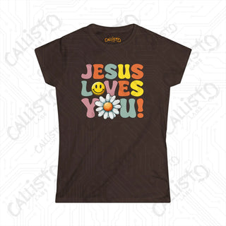 Women’s Floral Design Shirt - ’Jesus Loves You’: Inspirational Christian Tee for Women Faith-Based Apparel - Dark