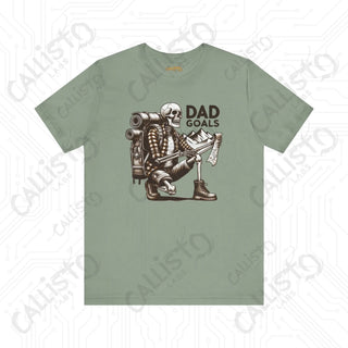 Men’s ’Dad Goals’ Horror Hiking Skeleton with Map Graphic Shirt: Perfect Gift for Adventure-Loving Dads - Sage