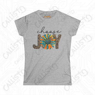 Sunflower and Leopard Print Women’s Softstyle Tee - Choose Joy Inspirational Shirt for Her - Sport Grey / S - T-Shirt