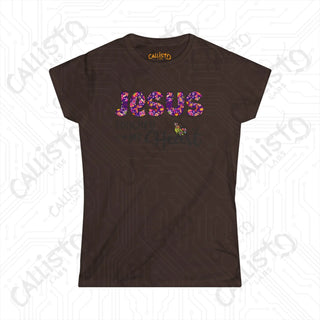 Women’s Softstyle Tee ’Jesus Touched My Heart’ with Floral Design Inspirational Christian Shirt for Women - Dark