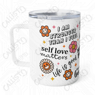 Mental Health Inspirational Quotes Insulated Coffee Mug 10oz - Motivational and Durable Drinkware for Everyday Use