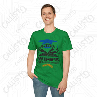 "I Survived My Wife's PhD Dissertation" Funny Mens Softstyle T-Shirt