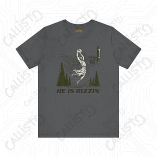 Men’s Funny ’He is Rizzin’’ Basketball Jesus Dunk Tee: Humorous Sports Shirt for Basketball Fans - Asphalt / XS