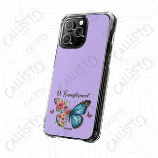 Romans 12:2 Be Transformed ButterflyMagnetic Clear Impact Case for iPhone 14 & 15 - MagSafe® Compatible - Phone Case